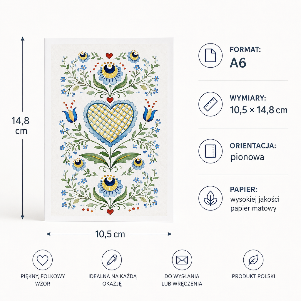 Kartka A6 z folklorystycznym wzorem kwiatowym – format 10,5 × 14,8 cm