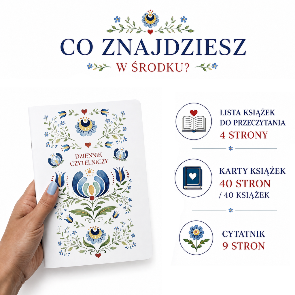 Okładka dziennika czytelniczego z motywami ludowymi haftu kaszubskiego
